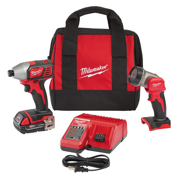 Milwaukee 2656-21L M18 18V Cordless Lithium-Ion 1\/4 in. Hex Impact Driver Kit with Free LED Work Light