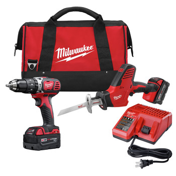 Milwaukee 2695-22 M18 18V Cordless Lithium-Ion 1\/2 in. Hammer Drill and Hackzall Recip Saw Combo Kit