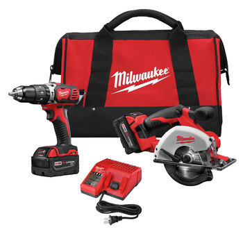 Milwaukee 2698-22 M18 18V Cordless Lithium-Ion 1\/2 in. Hammer Drill and Metal Saw Combo Kit