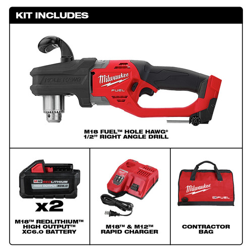 Milwaukee 2807 22 M18 Fuel Hole Hawg Brushless Lithium Ion 1 2 In Cordless Right Angle Drill Kit 6 Ah Cpo Milwaukee