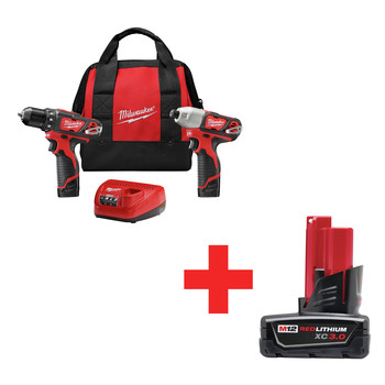 Milwaukee 2494-22B M12 12V Cordless Lithium-Ion Drill and Impact Driver Combo Kit with BONUS M12 XC 12V 3.0 Ah Lithium-Ion Battery Pack Milwaukee 2494-22B M12 12V Cordless Lithium-Ion Drill and Impact Driver Combo Kit with BONUS M12 XC 12V 3.0 Ah Lithium-Ion Battery Pack