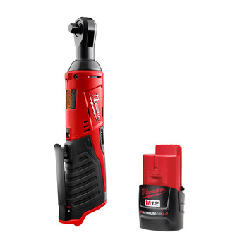 Milwaukee 2457 2420 Bndl M12 Cordless Lithium Ion 3 8 In Ratchet And 2 Ah Lithium Ion Battery Cpo Milwaukee
