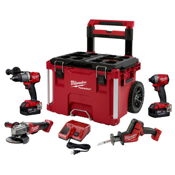 Milwaukee 2997 24po M18 Fuel Lithium Ion 4 Tool With Packout Rolling Tool Box Combo Kit 5 Ah Cpo Milwaukee