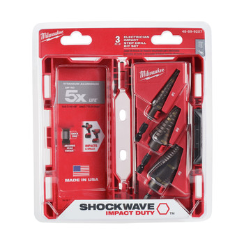 Milwaukee 48-89-9257 SHOCKWAVE Impact Duty Step Bit Electrician Set (#1, #4, #9) Milwaukee 48-89-9257 SHOCKWAVE Impact Duty Step Bit Electrician Set (#1, #4, #9)
