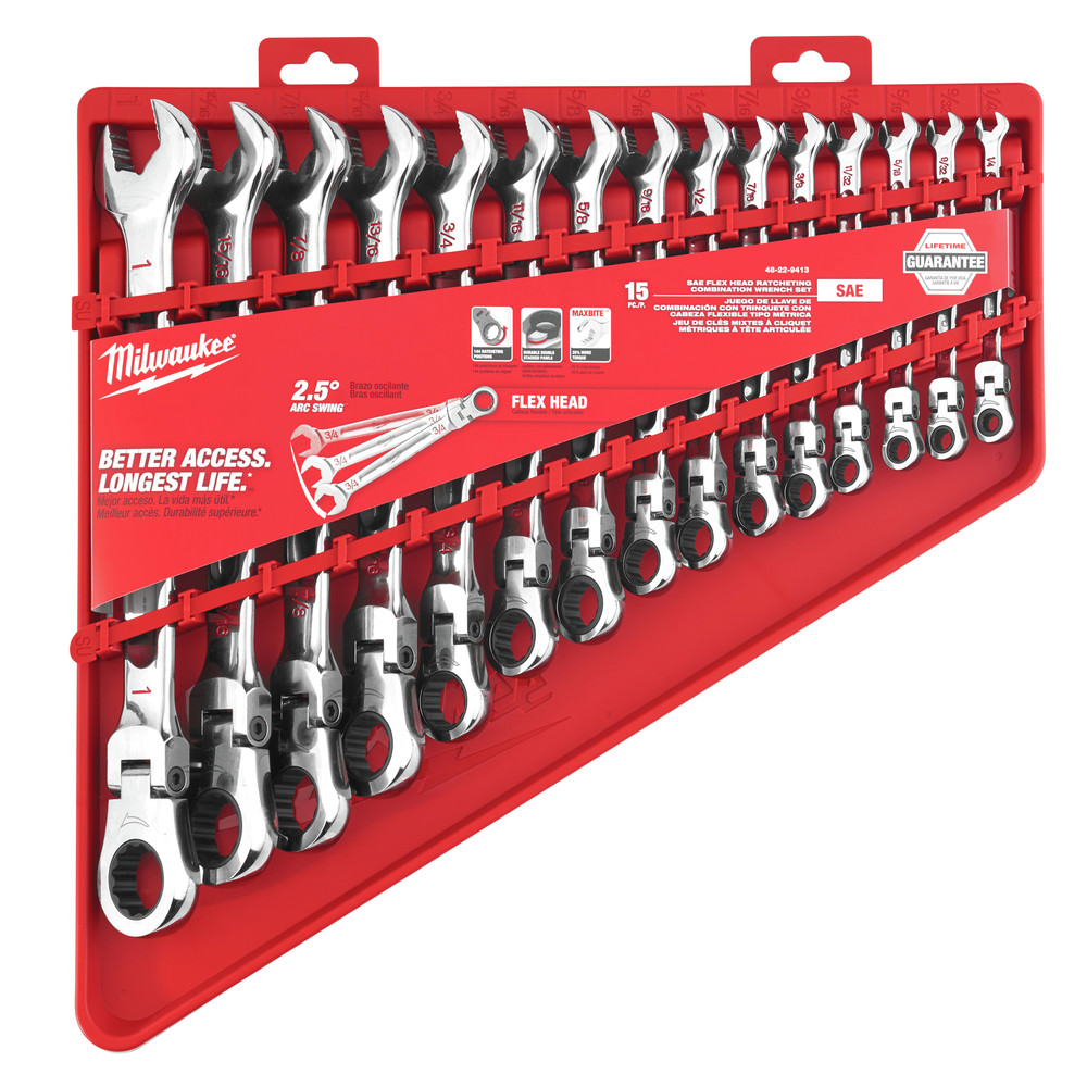 Milwaukee 48229413 15Piece SAE Flex Head Ratcheting Combination