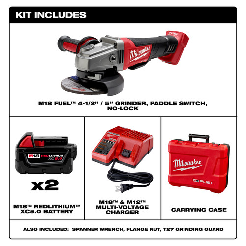 Milwaukee 2780 22 M18 Fuel 4 1 2 In 5 In Paddle Switch Grinder With 2 Redlithium Batteries