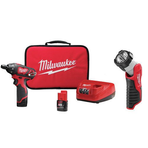 Milwaukee 2401 0146 Bndl M12 Lithium Ion Sub Compact Screwdriver Kit And Led Work Light Cpo Milwaukee