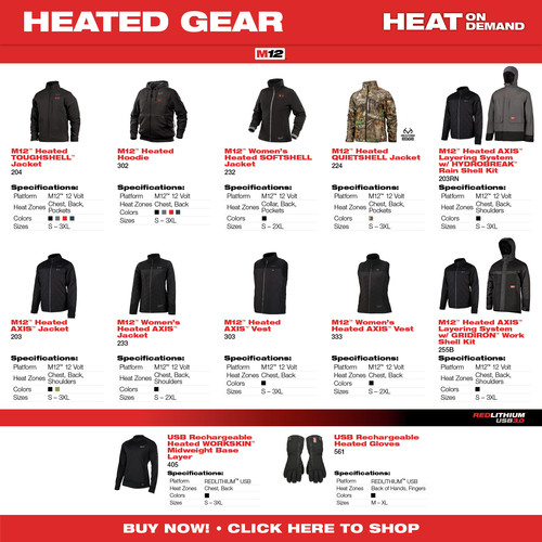 Milwaukee 255B21XL M12 3in1 Heated AXIS Jacket Kit with Gridiron Workshell XL CPO Milwaukee
