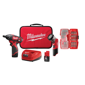 Milwaukee 2482-22 M12 12V Cordless Lithium-Ion 2-Tool Combo Kit with Bit Set