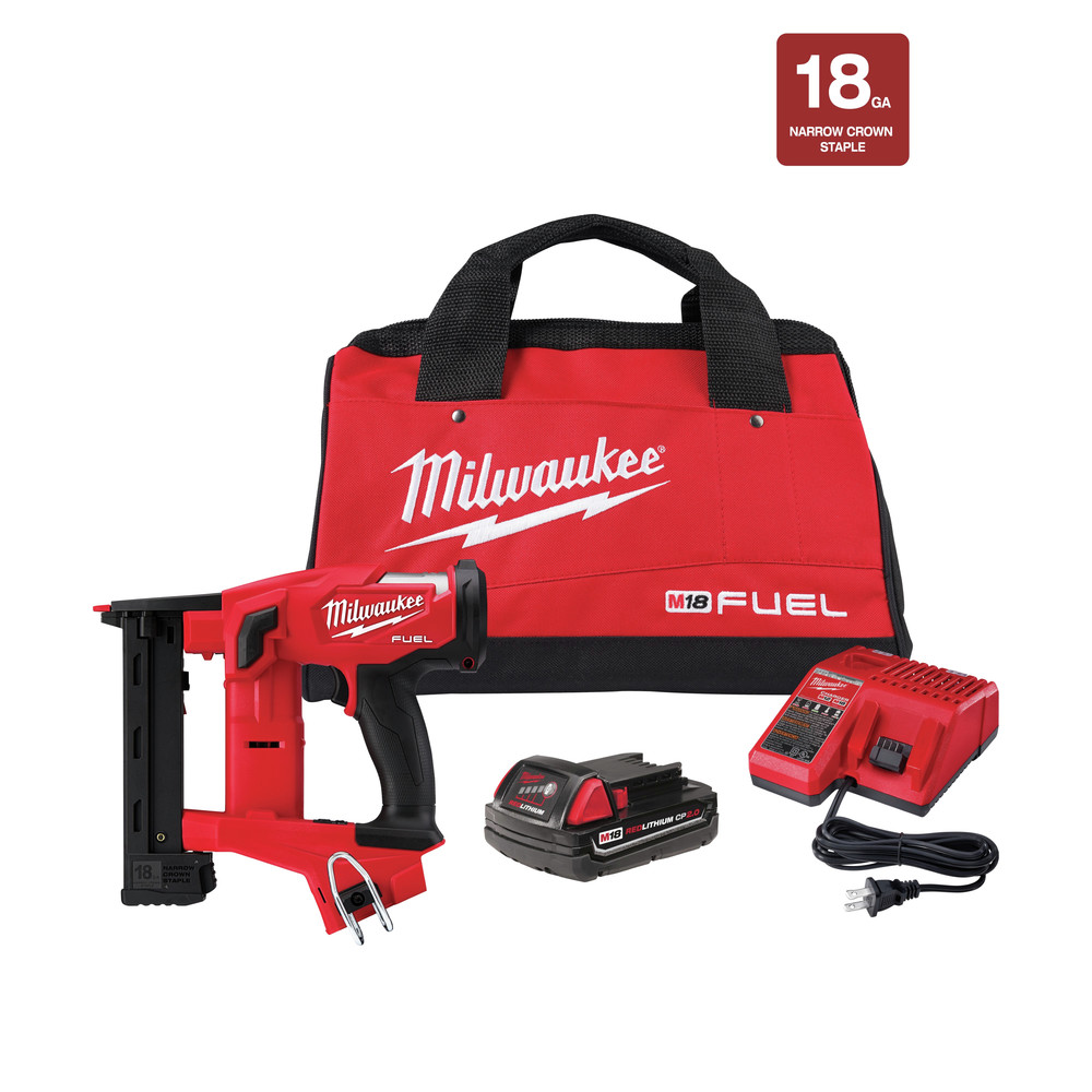 Milwaukee 274921CT M18 FUEL LithiumIon 18 Gauge 14 in. Cordless Narrow Crown Stapler Kit (2