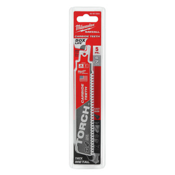 Milwaukee 48-00-5501 6 in. 7 TPI TORCH Reciprocating Saw Blade with Carbide Teeth (5-Pack) Milwaukee 48-00-5501 6 in. 7 TPI TORCH Reciprocating Saw Blade with Carbide Teeth (5-Pack)
