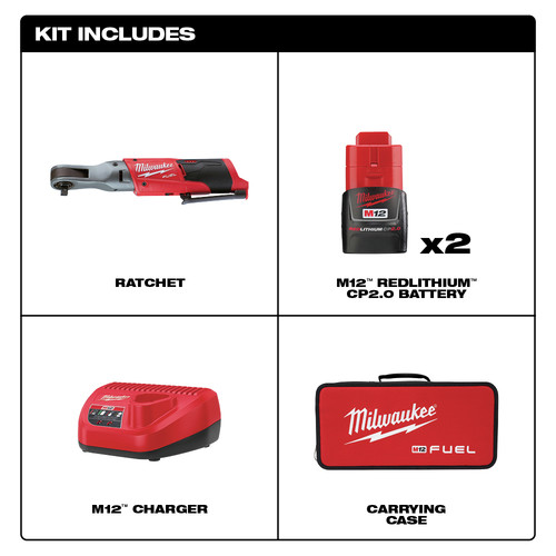 Milwaukee 2557 22 M12 Fuel 3 8 In Ratchet Kit With 2 Li Ion Batteries