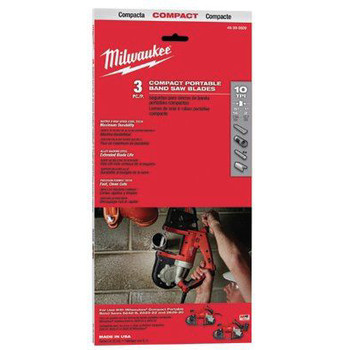 Milwaukee 48-39-0509 10 TPI Compact Portable Band Saw Blade (3-Pack) Milwaukee 48-39-0509 10 TPI Compact Portable Band Saw Blade (3-Pack)