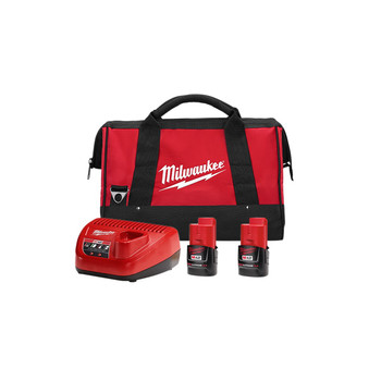 Milwaukee 48-59-2422P M12 REDLITHIUM CP 2 Ah Lithium-Ion Battery (2-Pack), Charger, & Bag Kit Milwaukee 48-59-2422P M12 REDLITHIUM CP 2 Ah Lithium-Ion Battery (2-Pack), Charger, & Bag Kit