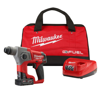 Milwaukee 2416-21XC M12 FUEL 4.0 Ah Cordless Lithium-Ion 5/8 in. SDS Plus Rotary Hammer Kit Milwaukee 2416-21XC M12 FUEL 4.0 Ah Cordless Lithium-Ion 5/8 in. SDS Plus Rotary Hammer Kit